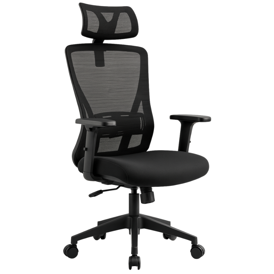 Chaise de bureau ergonomique avec appui-tête réglable, support lombaire ajustable et accoudoirs réglables
