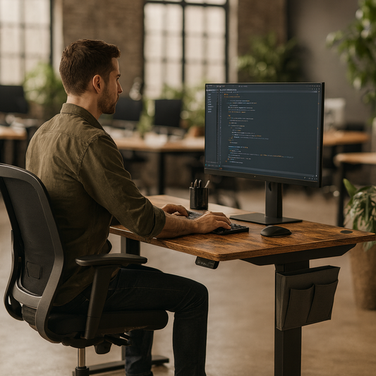 Bureau Assis-Debout Électrique avec Plateau Effet Bois et Réglage en Hauteur Motorisé