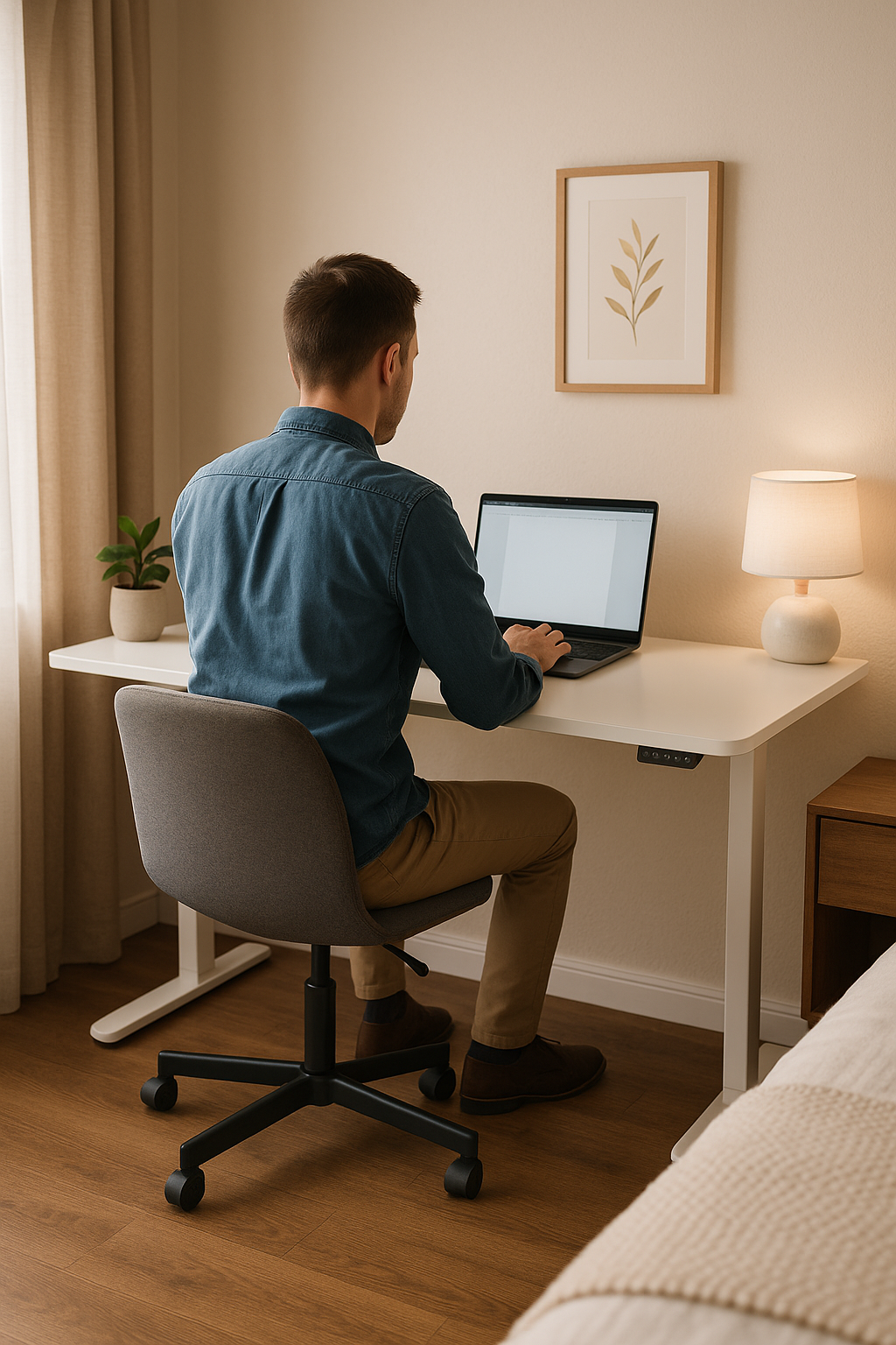 Bureau Assis-Debout Électrique Compact avec Réglage en Hauteur Motorisé et Crochet Latéral
