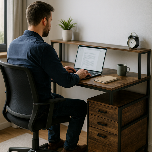 Bureau avec Rangements Intégrés, Étagère Supérieure et Caisson 3 Tiroirs