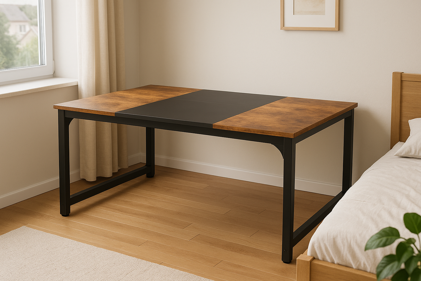 Bureau de travail partagé 4 postes – Plateau bois et structure métal