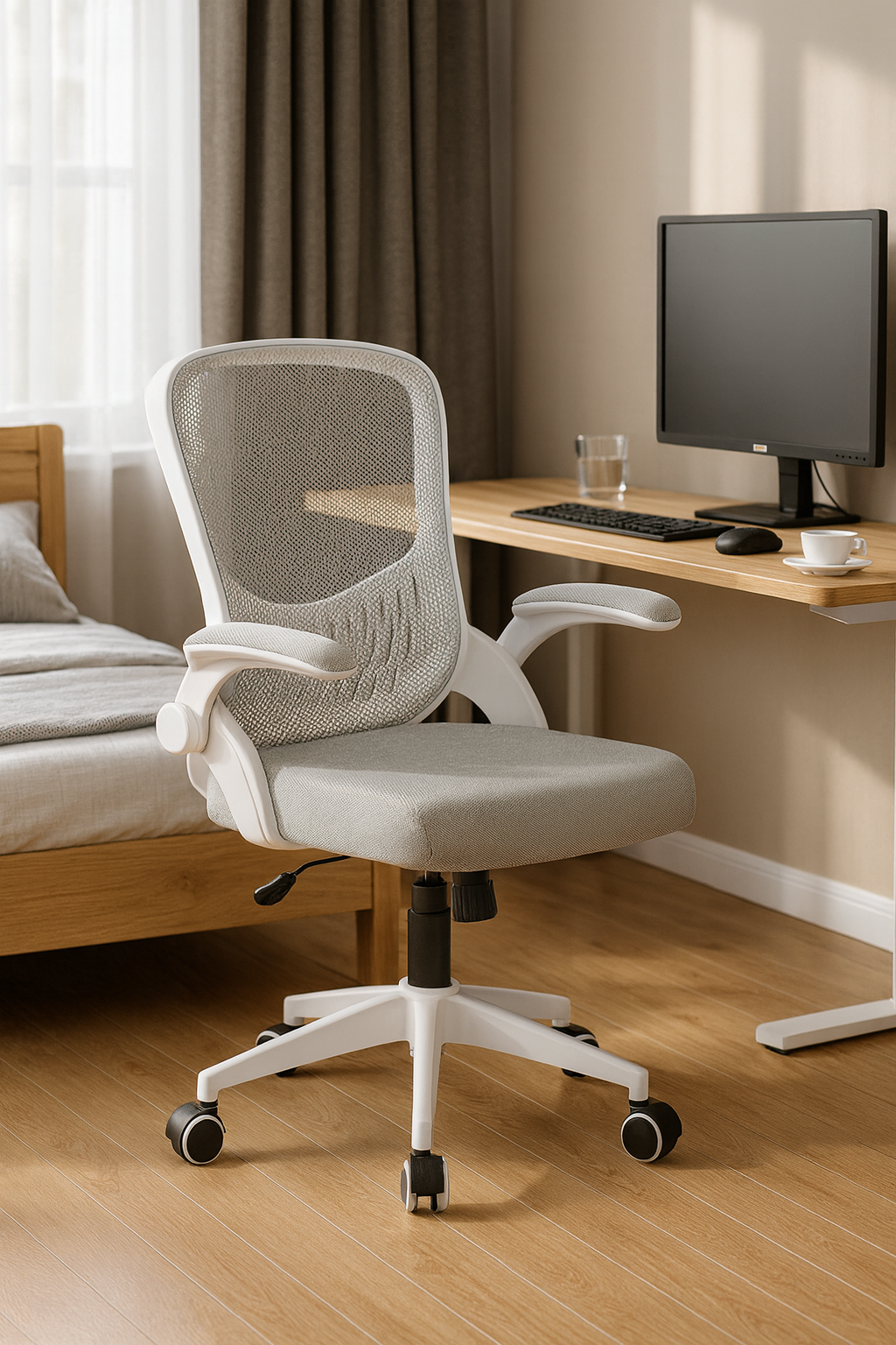 Chaise de bureau ergonomique avec dossier en maille, assise réglable et accoudoirs relevables