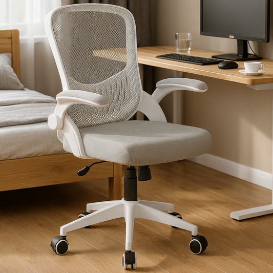 Chaise de bureau avec dossier en maille respirante, support lombaire fixe et assise réglable