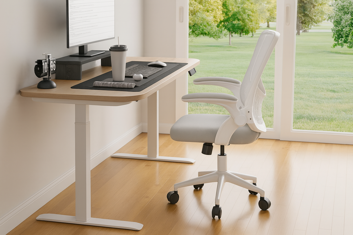 Chaise de bureau ergonomique avec dossier en maille, assise réglable et accoudoirs relevables
