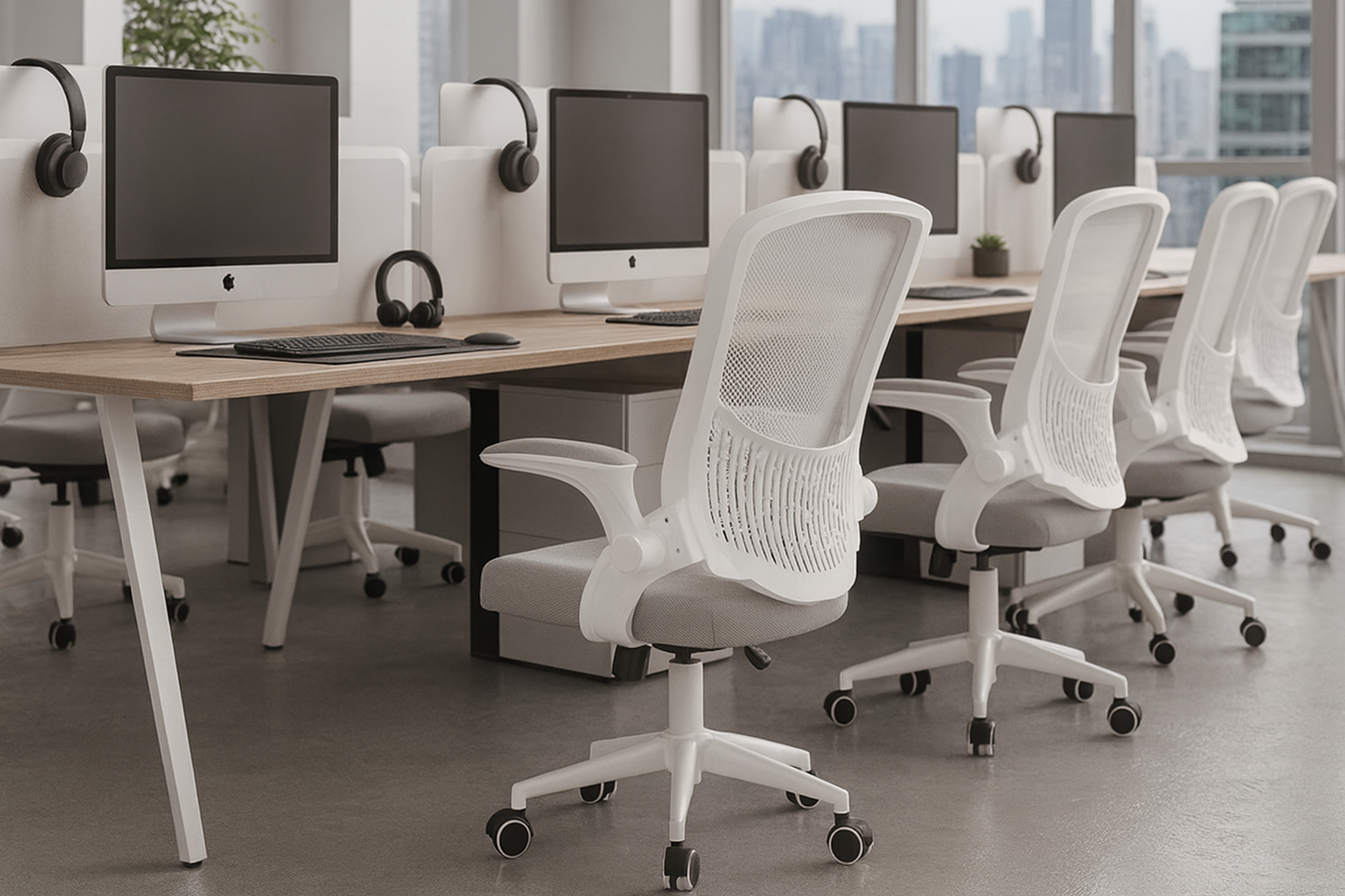 Chaise de bureau ergonomique avec dossier en maille, assise réglable et accoudoirs relevables