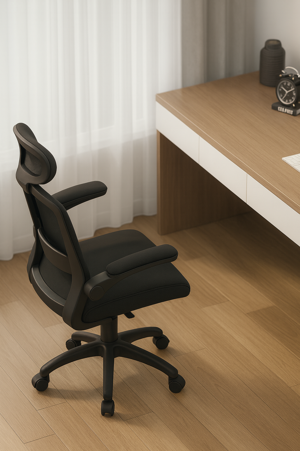 Chaise de bureau ergonomique avec appui-tête réglable, dossier en maille et accoudoirs relevables