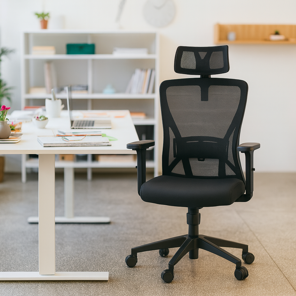 Chaise de bureau ergonomique avec appui-tête réglable, support lombaire ajustable et accoudoirs réglables