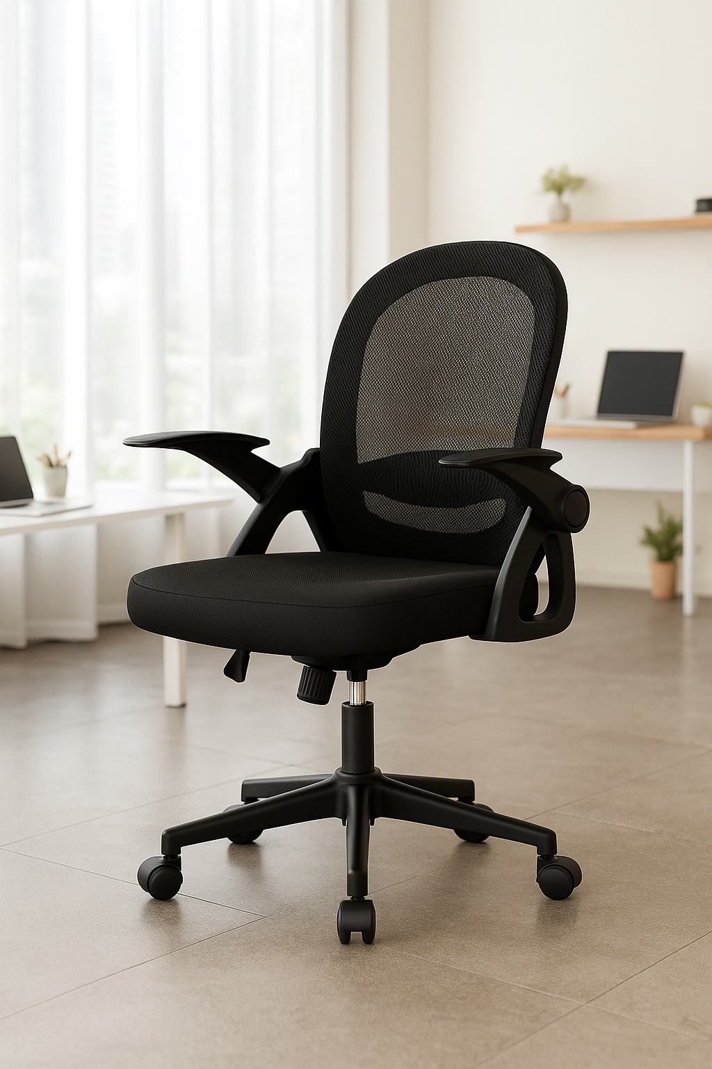 Chaise de bureau avec dossier en maille respirante, support lombaire fixe et assise réglable