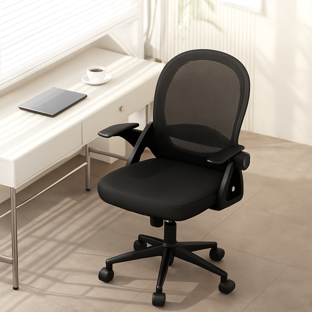 Chaise de bureau avec dossier en maille respirante, support lombaire fixe et assise réglable
