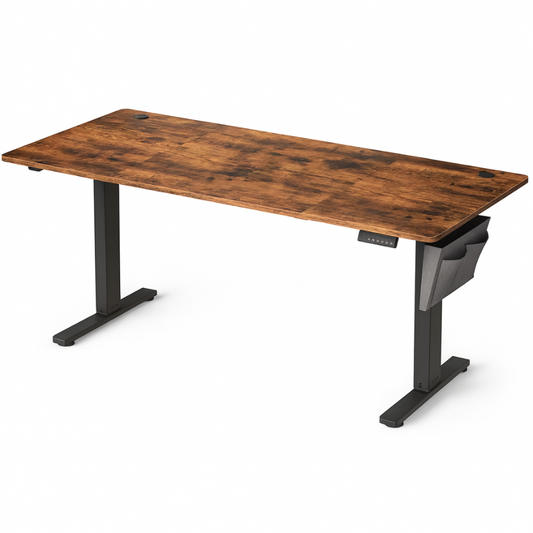 Bureau Assis-Debout Électrique avec Plateau Effet Bois et Réglage en Hauteur Motorisé