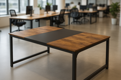 Bureau de travail partagé 4 postes – Plateau bois et structure métal