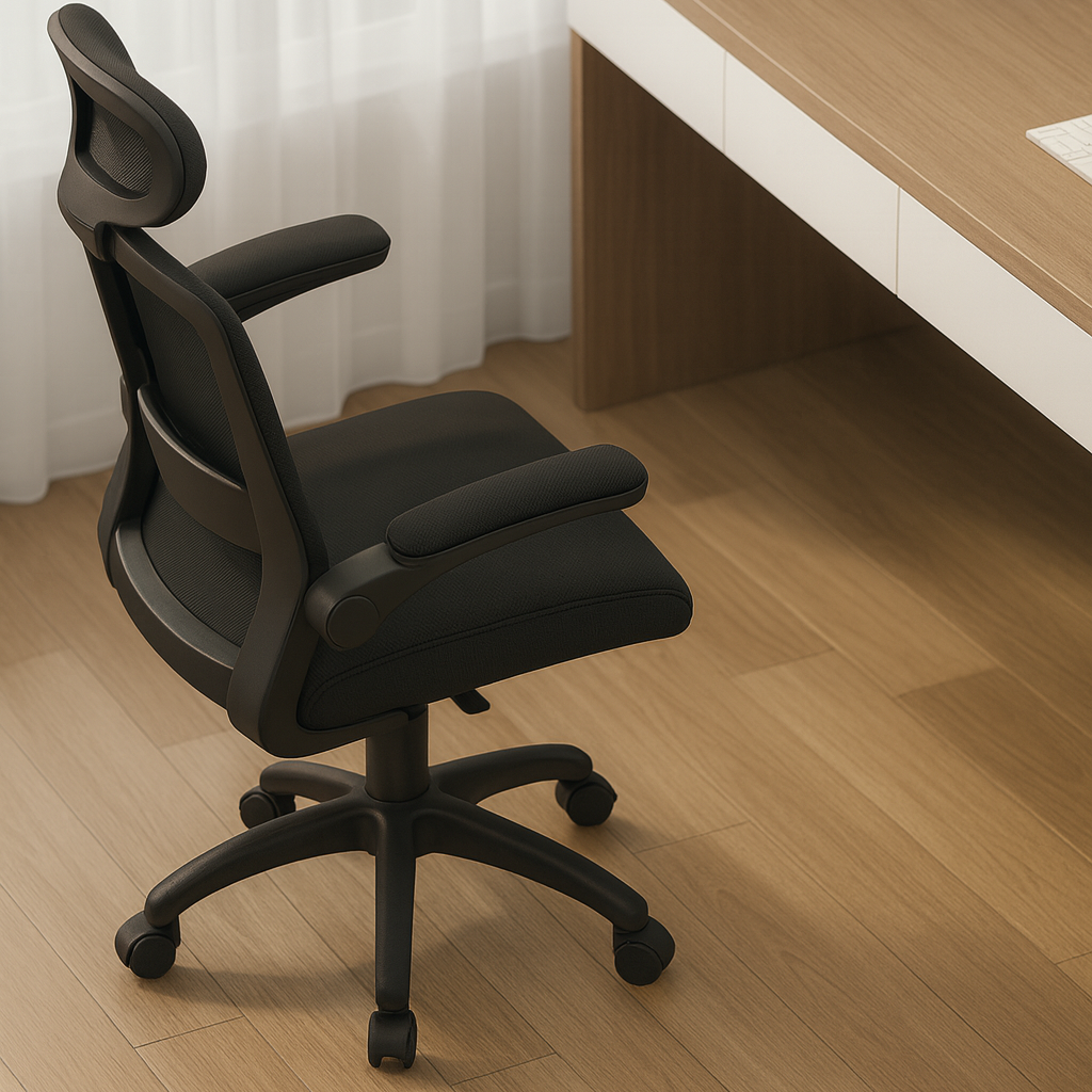 Chaise de bureau ergonomique avec appui-tête réglable, dossier en maille et accoudoirs relevables