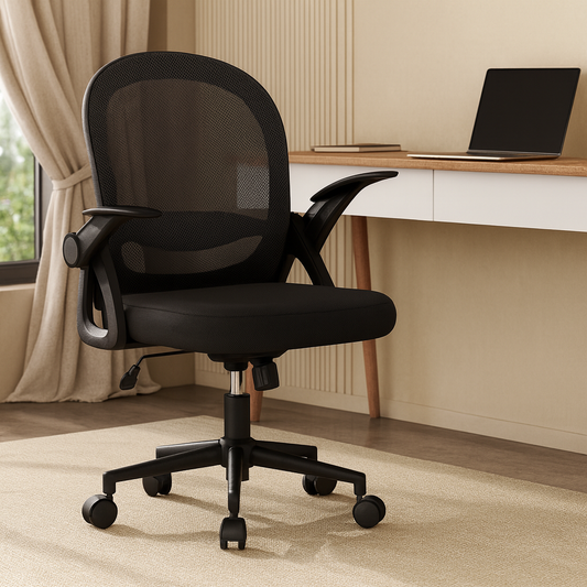 Chaise de bureau avec dossier en maille respirante, support lombaire fixe et assise réglable