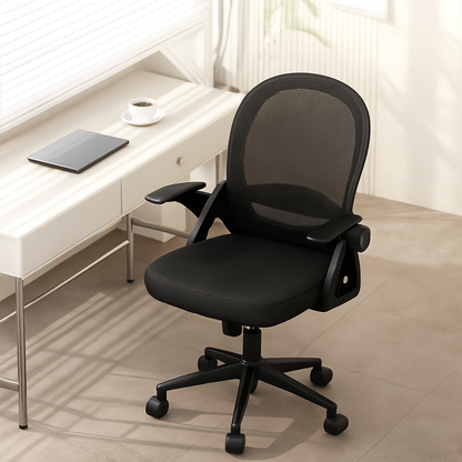 Chaise de bureau avec dossier en maille respirante, support lombaire fixe et assise réglable