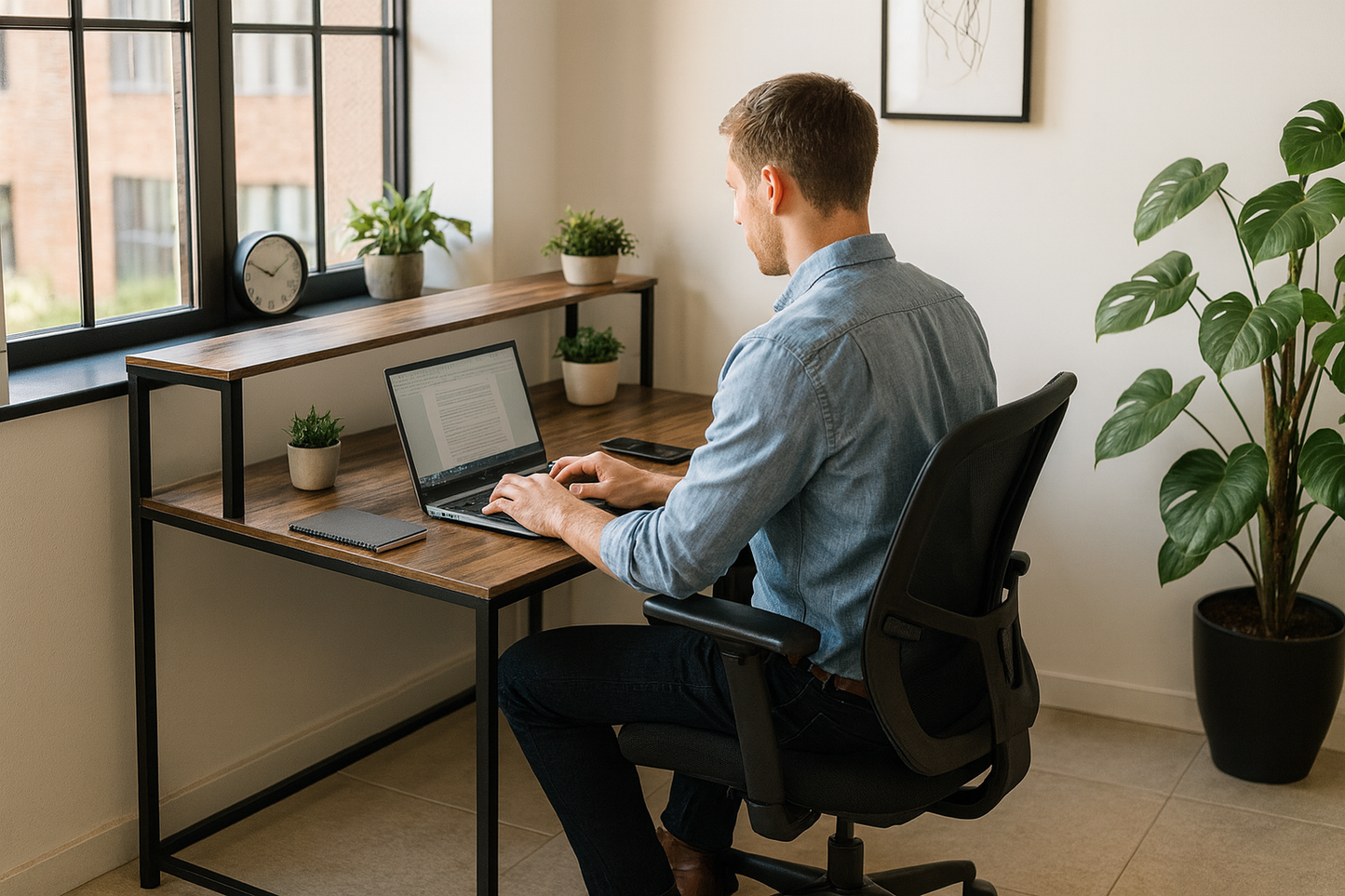 Bureau avec Rangements Intégrés, Étagère Supérieure et Caisson 3 Tiroirs